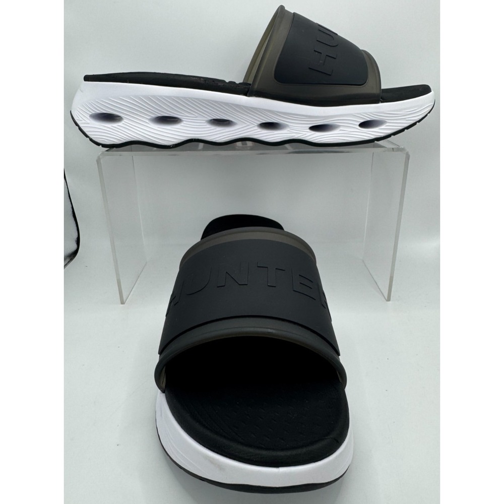 HUNTER Geneva 2 Platform Slide Sandals Black White Women US 9 HWGENEVA2 NWOB